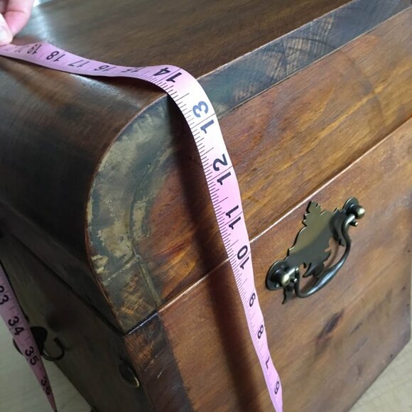 Vintage Large Storage Box Solid Hardwood Lid/Lock/Key Brass Hardware | 14x13x10 - Picture 8 of 11